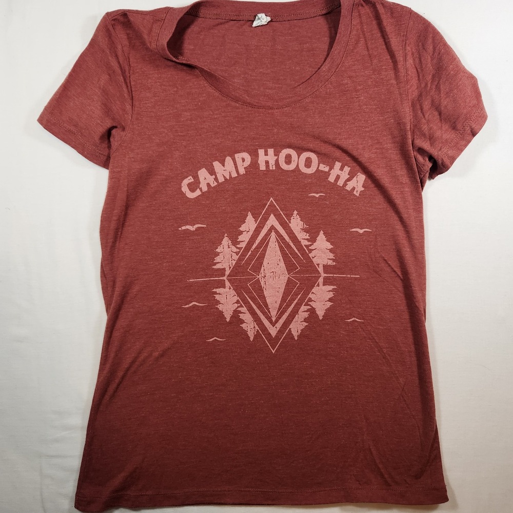 Bella Camp Hoo-Ha Graphic Tee Rust Heather Tri-Blend‎ Scoop Neck Shirt Large